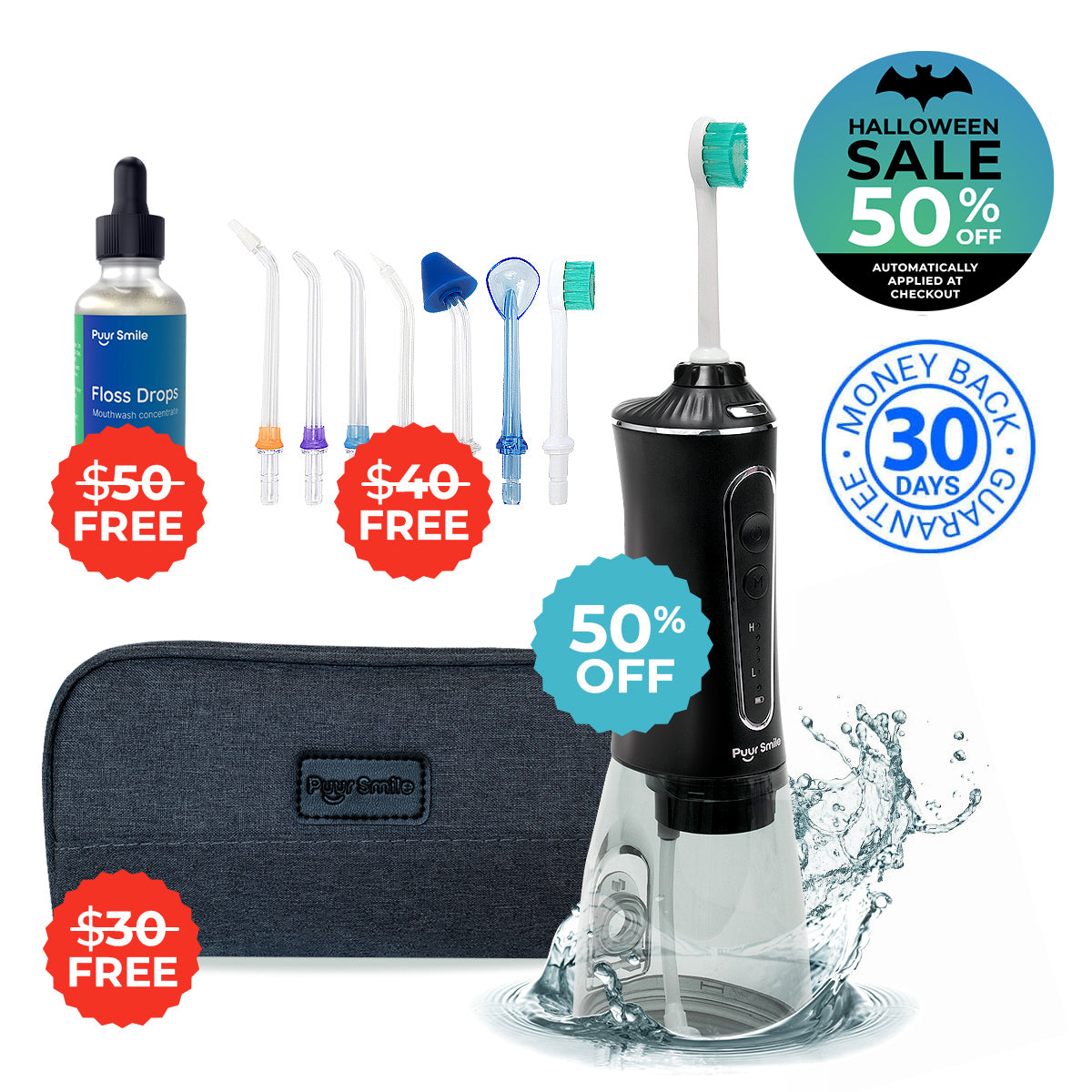 PUURSMILE WATER FLOSSER - 50% OFF HALLOWEEN SALE + 3 FREE GIFTS (WORTH $120)