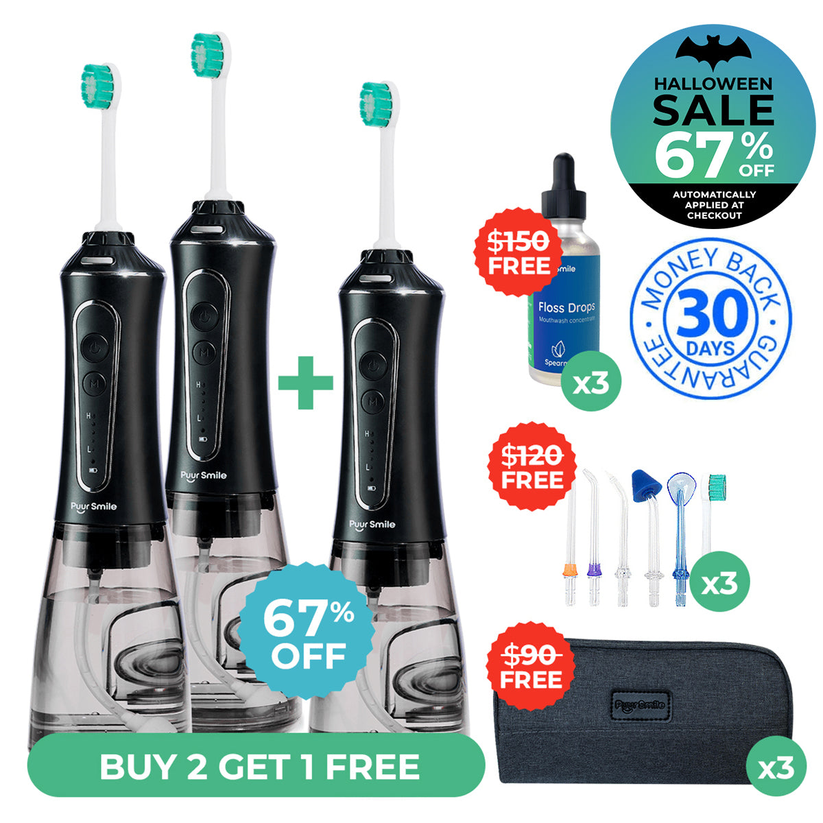 PUURSMILE WATER FLOSSER - UP TO 70% OFF HALLOWEEN SALE + 3 FREE GIFTS (WORTH $120)